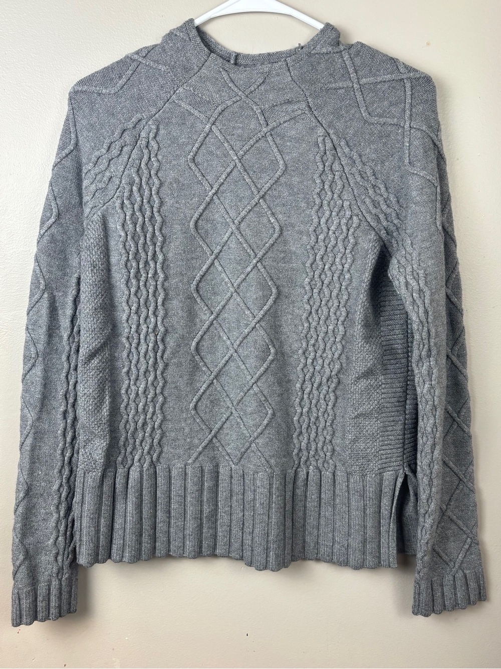 Cyrus Heather Gray Cable-Knit Crewneck Sweater